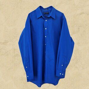 Men's Stafford Performance Super Shirt Blue Check Dress Shirt - Size 17 - 34/35